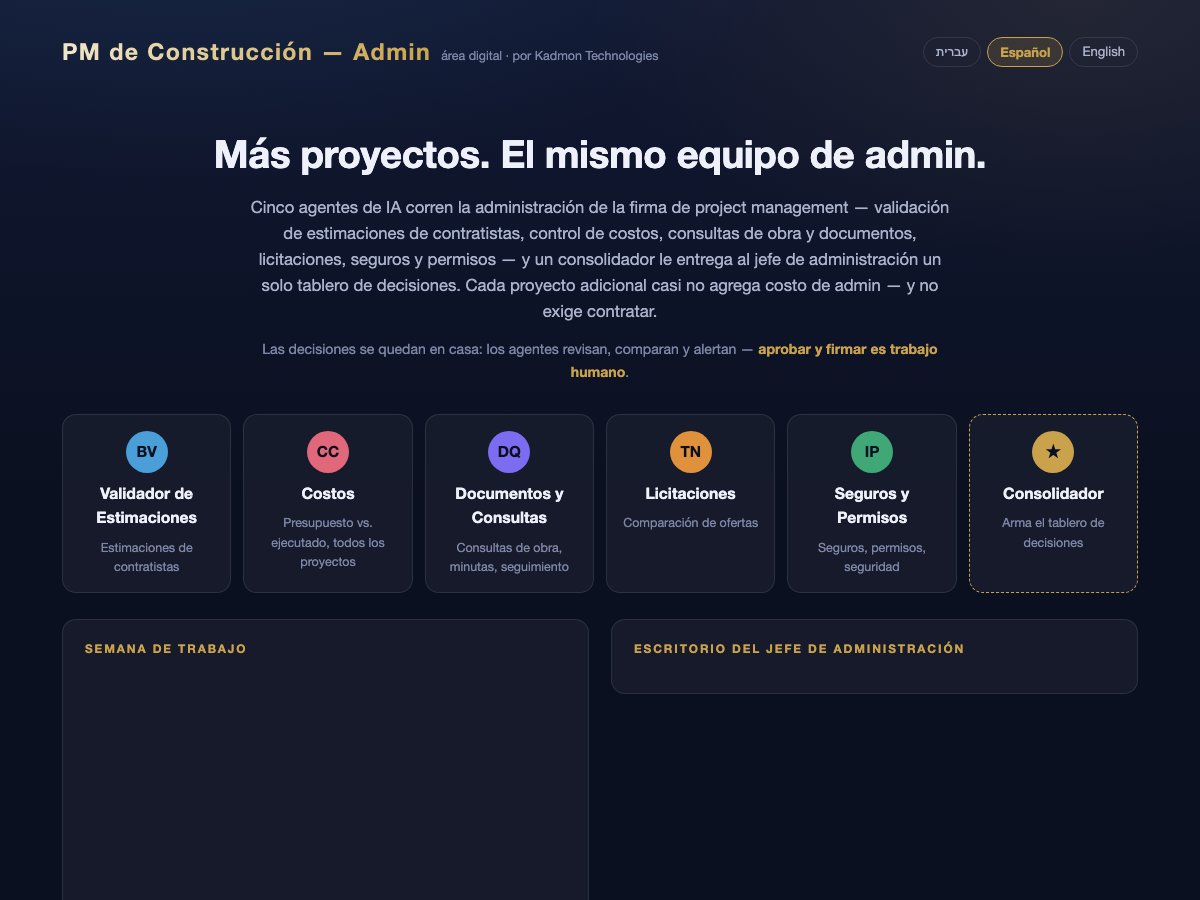 Live demo: a construction firm's admin area run by five AI agents